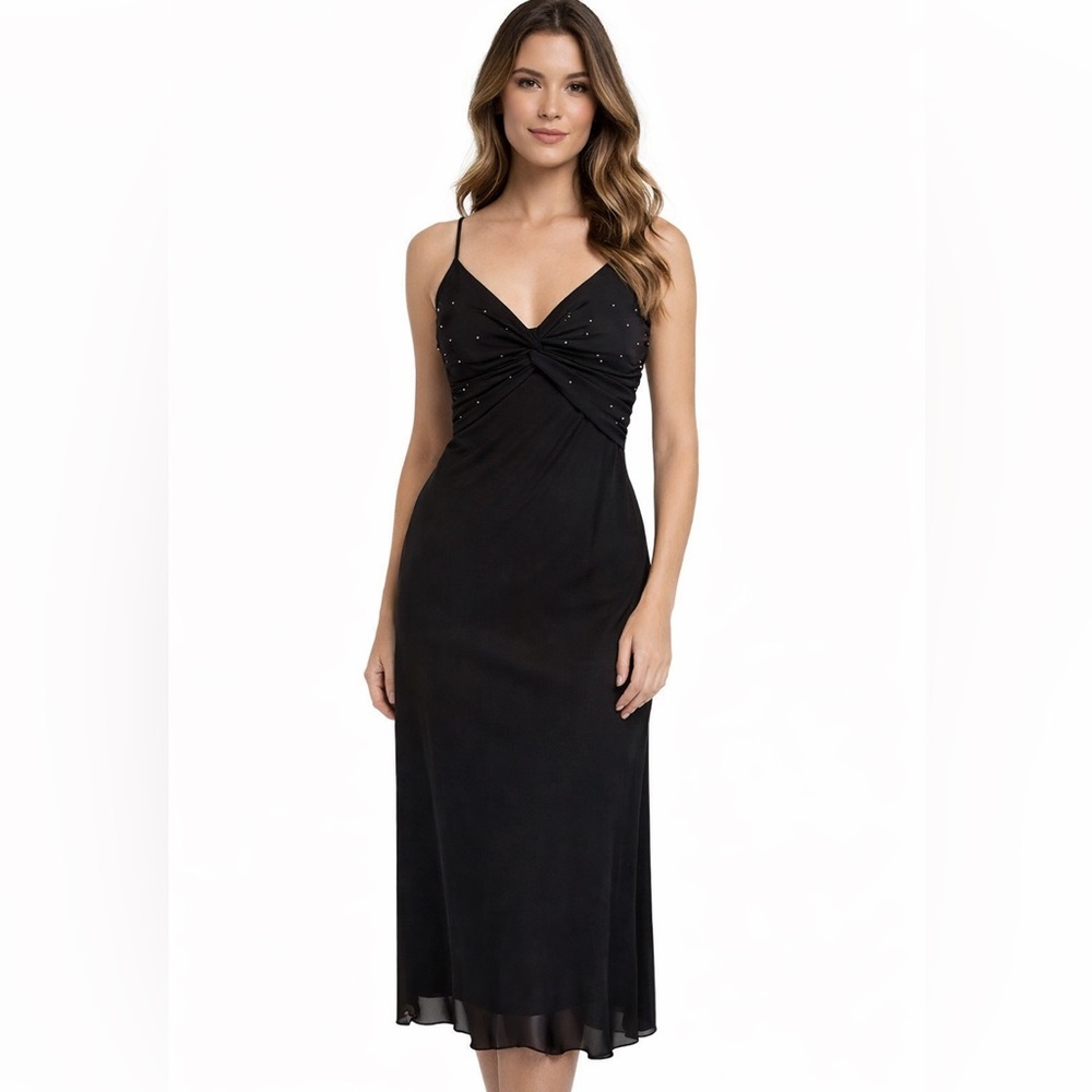 Black Beaded Maxi Dress S 90s Y2K Formal Whimsygoth Dark Romantic Mesh LBD